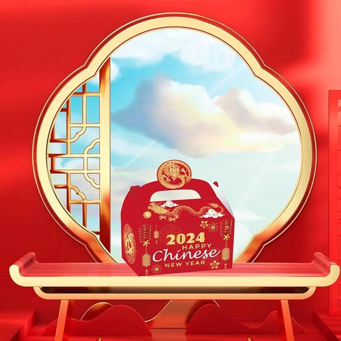 ايسوين 12 قطعة من صناديق هدايا السنة الصينية الجديدة 2024، صناديق هدايا ورقية للاحتفال بطابع عام التنين، علب حلوى لخبز الحلوى والخبز والبسكويت والكيك، صندوق تغليف هدايا تذكارية زودياك in Kuwait