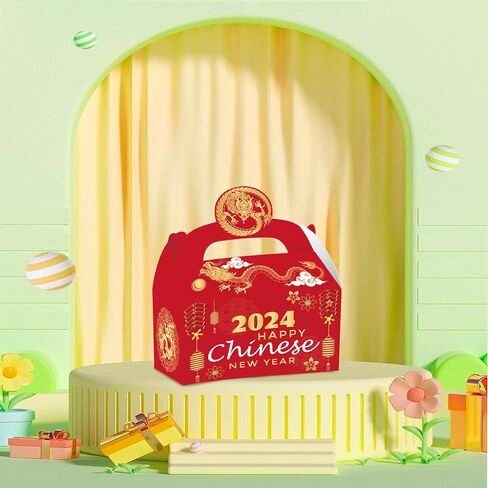 ايسوين 12 قطعة من صناديق هدايا السنة الصينية الجديدة 2024، صناديق هدايا ورقية للاحتفال بطابع عام التنين، علب حلوى لخبز الحلوى والخبز والبسكويت والكيك، صندوق تغليف هدايا تذكارية زودياك in Kuwait