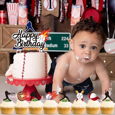 Baseball Birthday Party Decorations, 49pcs Baseball Cake Toppers for Baseball Birthday Themed Party Supplies, Baseball Birthday Cake Decor in Kuwait