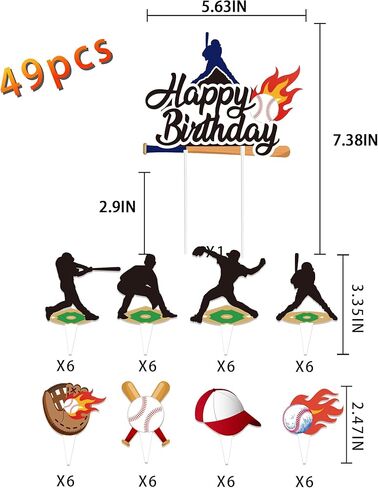 Baseball Birthday Party Decorations, 49pcs Baseball Cake Toppers for Baseball Birthday Themed Party Supplies, Baseball Birthday Cake Decor in Kuwait