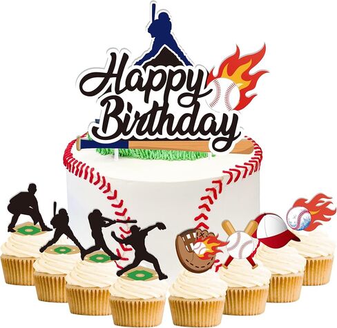 Baseball Birthday Party Decorations, 49pcs Baseball Cake Toppers for Baseball Birthday Themed Party Supplies, Baseball Birthday Cake Decor in Kuwait