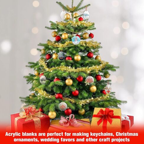 Queekay 100 Pcs 3 Inch Round Acrylic Keychain Blanks Bulk Acrylic Round Ornament Christmas Gift Clear Circle Blanks with Hole for Vinyl DIY Keychain Craft Project Painting in Kuwait