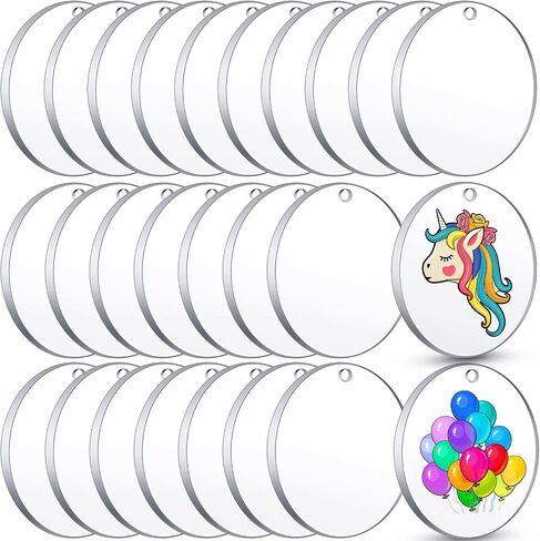Queekay 100 Pcs 3 Inch Round Acrylic Keychain Blanks Bulk Acrylic Round Ornament Christmas Gift Clear Circle Blanks with Hole for Vinyl DIY Keychain Craft Project Painting in Kuwait