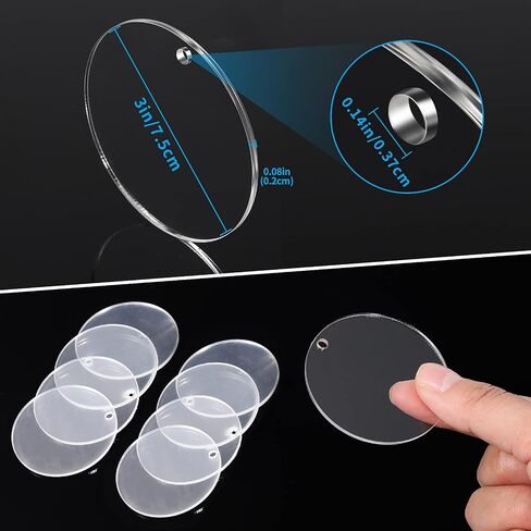 Queekay 100 Pcs 3 Inch Round Acrylic Keychain Blanks Bulk Acrylic Round Ornament Christmas Gift Clear Circle Blanks with Hole for Vinyl DIY Keychain Craft Project Painting in Kuwait