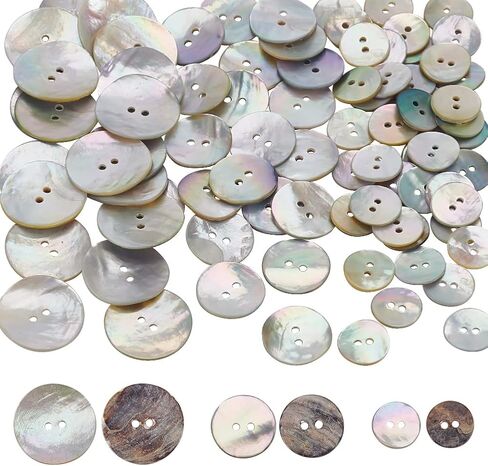 PH PandaHall 100pcs Natural Shell Buttons 15/20/25mm Shell Round Buttons 2-Hole Sewing Buttons Craft Seashell Buttons for DIY Sewing Crafts Clothes Coats Suits Jacket Blazers Jeans Skirts in Saudi Arabia