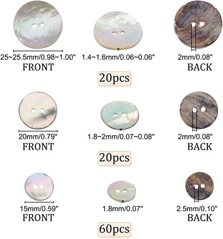 PH PandaHall 100pcs Natural Shell Buttons 15/20/25mm Shell Round Buttons 2-Hole Sewing Buttons Craft Seashell Buttons for DIY Sewing Crafts Clothes Coats Suits Jacket Blazers Jeans Skirts in Saudi Arabia