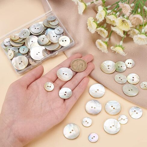 PH PandaHall 100pcs Natural Shell Buttons 15/20/25mm Shell Round Buttons 2-Hole Sewing Buttons Craft Seashell Buttons for DIY Sewing Crafts Clothes Coats Suits Jacket Blazers Jeans Skirts in Saudi Arabia