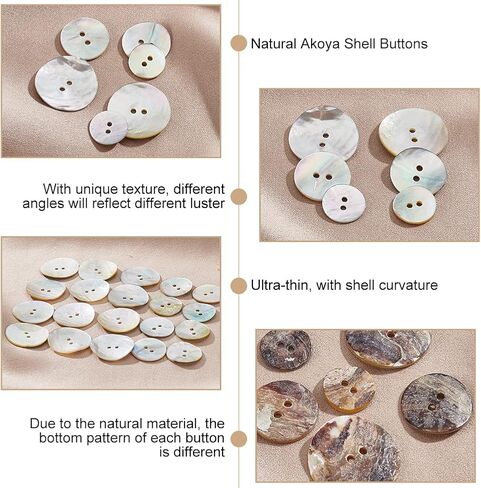 PH PandaHall 100pcs Natural Shell Buttons 15/20/25mm Shell Round Buttons 2-Hole Sewing Buttons Craft Seashell Buttons for DIY Sewing Crafts Clothes Coats Suits Jacket Blazers Jeans Skirts in Saudi Arabia
