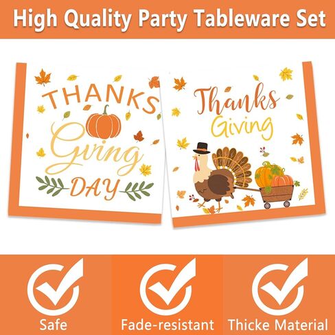 مجموعة لوازم حفلات عيد الشكر التركية المكونة من 168 قطعة من الأطباق الورقية لحفلات عيد الأصدقاء تتضمن أطباق ومناديل وأكواب وأدوات مائدة وخدمة 24 ضيفًا in Kuwait