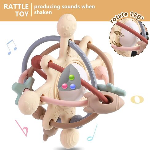 Baby Montessori Sensory Teething Toys - Toddler Activities Toy -Teether Ring Developmental Rattles - Tummy Time Gifts for 0 3 6 7 8 9 10 12 18 Month Infant Travel Toys Age 1 One Year Old Boys Girls in Kuwait