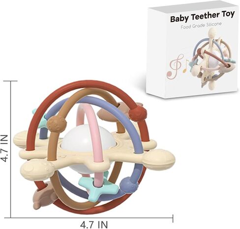 Baby Montessori Sensory Teething Toys - Toddler Activities Toy -Teether Ring Developmental Rattles - Tummy Time Gifts for 0 3 6 7 8 9 10 12 18 Month Infant Travel Toys Age 1 One Year Old Boys Girls in Kuwait