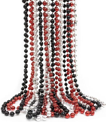 GIFTEXPRESS 12 pack of 33" Mardi Gras Beads Necklace, Metallic Red Black Silver Beaded Necklace, Mardi Gras Throws, Party Beads Costume Necklaces, Plastic, No Gemstone in Saudi Arabia