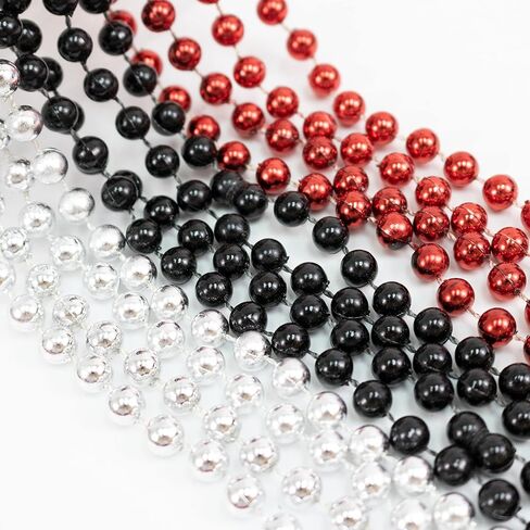 GIFTEXPRESS 12 pack of 33" Mardi Gras Beads Necklace, Metallic Red Black Silver Beaded Necklace, Mardi Gras Throws, Party Beads Costume Necklaces, Plastic, No Gemstone in Saudi Arabia