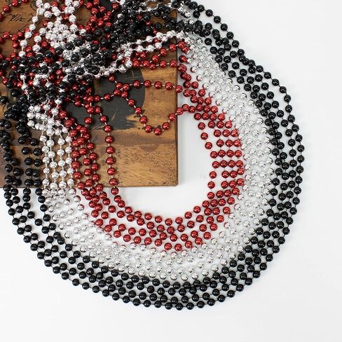 GIFTEXPRESS 12 pack of 33" Mardi Gras Beads Necklace, Metallic Red Black Silver Beaded Necklace, Mardi Gras Throws, Party Beads Costume Necklaces, Plastic, No Gemstone in Saudi Arabia