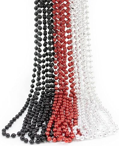 GIFTEXPRESS 12 pack of 33" Mardi Gras Beads Necklace, Metallic Red Black Silver Beaded Necklace, Mardi Gras Throws, Party Beads Costume Necklaces, Plastic, No Gemstone in Saudi Arabia
