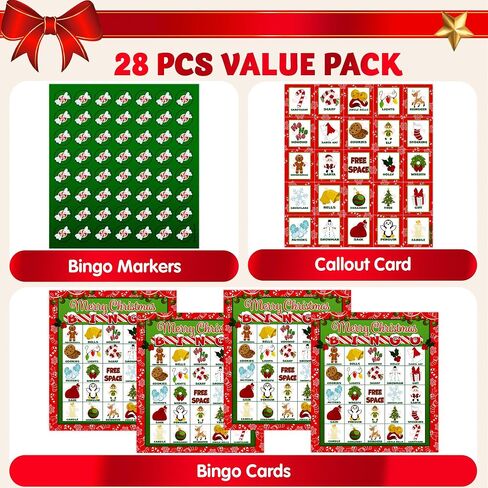 JOYIN 28 Players Christmas Bingo Cards (5x5) for Kids Family Activities, Party Card Games, School Classroom Games, Turkey Party Supplies. in Saudi Arabia