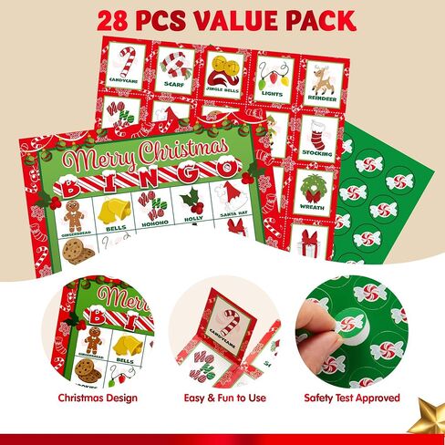 JOYIN 28 Players Christmas Bingo Cards (5x5) for Kids Family Activities, Party Card Games, School Classroom Games, Turkey Party Supplies. in Saudi Arabia
