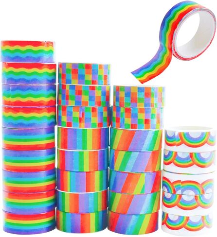 Exasinine 30 Rolls Decorative Rainbow Washi Masking Tapes for Scrapbooking, 0.6 Inches x 3 Yards in Kuwait
