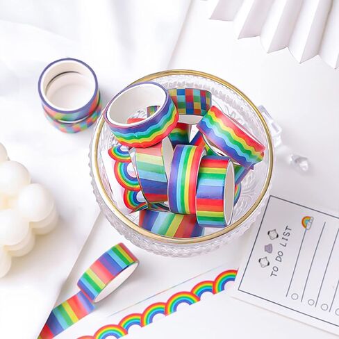 Exasinine 30 Rolls Decorative Rainbow Washi Masking Tapes for Scrapbooking, 0.6 Inches x 3 Yards in Kuwait