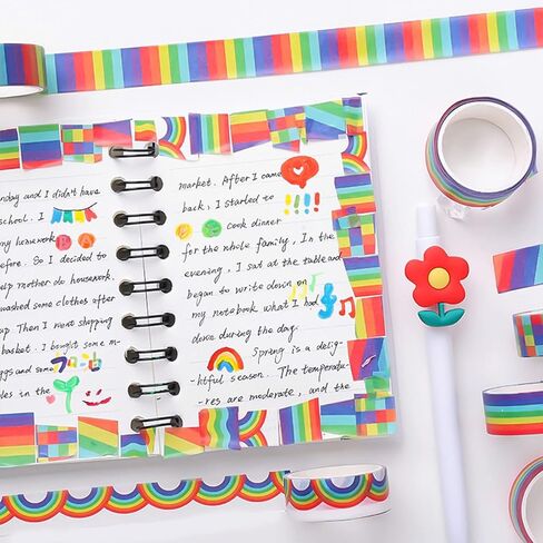 Exasinine 30 Rolls Decorative Rainbow Washi Masking Tapes for Scrapbooking, 0.6 Inches x 3 Yards in Kuwait