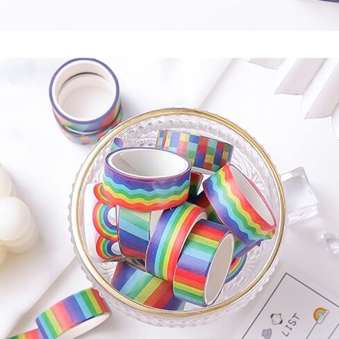 Exasinine 30 Rolls Decorative Rainbow Washi Masking Tapes for Scrapbooking, 0.6 Inches x 3 Yards in Kuwait