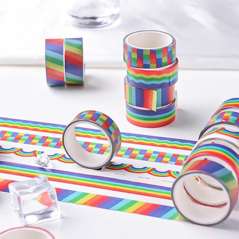 Exasinine 30 Rolls Decorative Rainbow Washi Masking Tapes for Scrapbooking, 0.6 Inches x 3 Yards in Kuwait