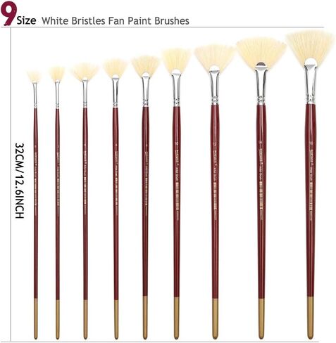 Dainayw White Bristles Fan Paint Brushes, Profession Artist Oil Acrylic Painting Brush Set, Long Handle 9 Pcs in Kuwait