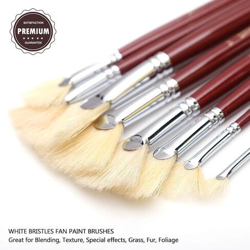 Dainayw White Bristles Fan Paint Brushes, Profession Artist Oil Acrylic Painting Brush Set, Long Handle 9 Pcs in Kuwait