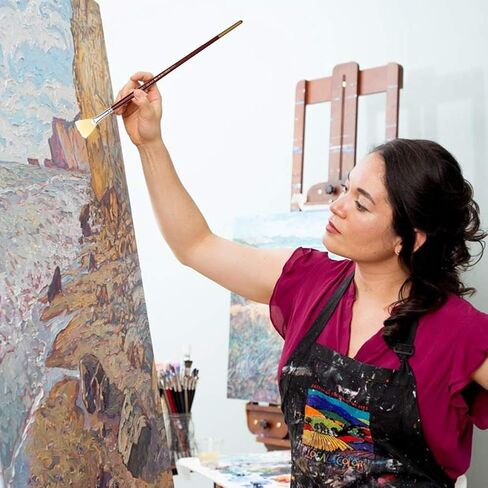 Dainayw White Bristles Fan Paint Brushes, Profession Artist Oil Acrylic Painting Brush Set, Long Handle 9 Pcs in Kuwait