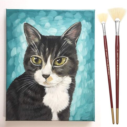 Dainayw White Bristles Fan Paint Brushes, Profession Artist Oil Acrylic Painting Brush Set, Long Handle 9 Pcs in Kuwait