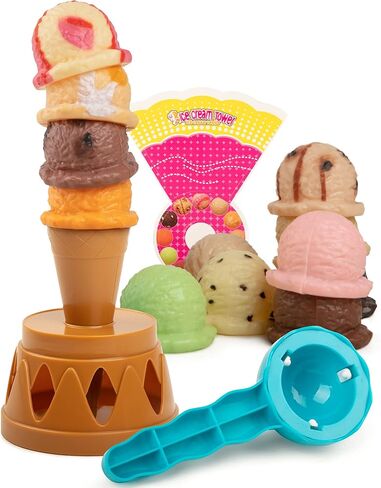 Smart Novelty Ice Cream Toy Stacking Tower - Balancing and Stackable Scoop Ice Cream Play Set for Toddlers, Frozen Dessert Food Games for Kids Aged 3+ in Kuwait