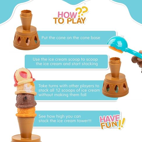 Smart Novelty Ice Cream Toy Stacking Tower - Balancing and Stackable Scoop Ice Cream Play Set for Toddlers, Frozen Dessert Food Games for Kids Aged 3+ in Kuwait