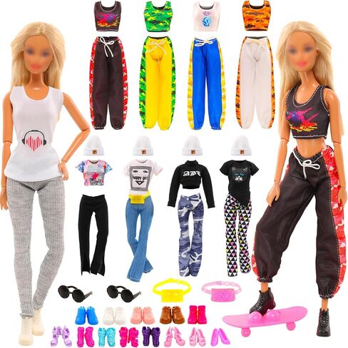 مجموعة ملابس واكسسوارات رياضية للدمى مكونة من 15 قطعة تتضمن 5 ملابس رياضية و4 احذية رياضية و6 ملحقات لملابس دمى الفتيات مقاس 11.5 انش in Kuwait
