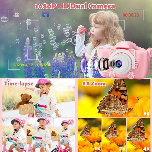 كاميرا رقمية للأطفال للفتيات والأولاد، كاميرا فيديو للأطفال الصغار 1080 بكسل HD 2.0 بوصة شاشة IPS مع بطاقة SD سعة 32 جيجابايت، كاميرا للأطفال من سن 3 إلى 12 عامًا هدايا عيد الميلاد لعمر 3 4 5 6 7 8 سنوات (وردي) in Kuwait