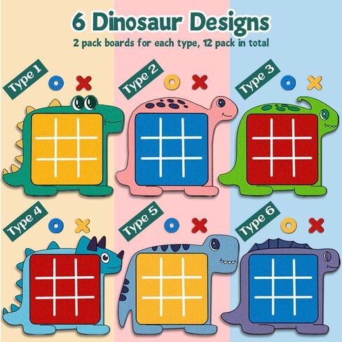 Waybla 12 حزمة من هدايا الحفلات للأطفال على شكل ديناصور تيك تاك تو، لعبة لوحة استراتيجية، مكافآت للفصول المدرسية، حشوات أكياس الهدايا، حشوات للجوارب للأطفال in Kuwait