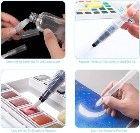 أقلام فراشي مياه من سيليزو 9 قطع مع 20 ورقة وسادة ورقية مزخرفة بألوان مائية للسفر وأقلام ألوان مائية صبغة مسحوق in Kuwait