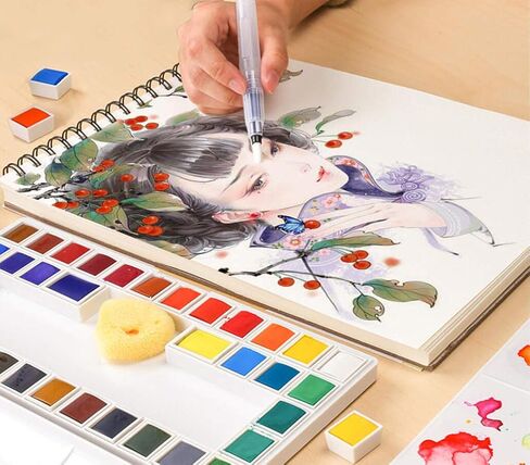 أقلام فراشي مياه من سيليزو 9 قطع مع 20 ورقة وسادة ورقية مزخرفة بألوان مائية للسفر وأقلام ألوان مائية صبغة مسحوق in Kuwait