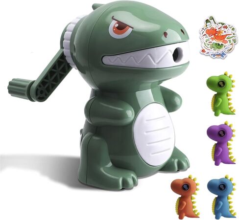 homicozy Dinosaur Pencil Sharpener for Kids, Manual Pencil Sharpener for Colored Pencils, Cute Pencil Sharpener with Erasers and Stickers for School Supplies, Classroom, Stationery for Kids Gift in Kuwait