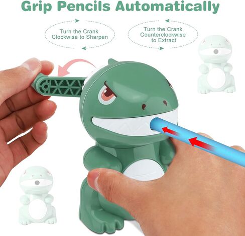 homicozy Dinosaur Pencil Sharpener for Kids, Manual Pencil Sharpener for Colored Pencils, Cute Pencil Sharpener with Erasers and Stickers for School Supplies, Classroom, Stationery for Kids Gift in Kuwait