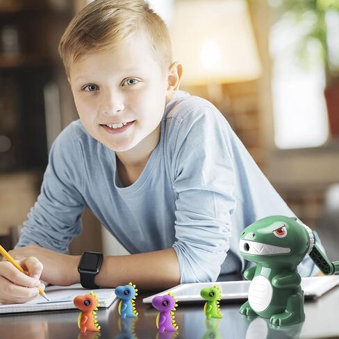 homicozy Dinosaur Pencil Sharpener for Kids, Manual Pencil Sharpener for Colored Pencils, Cute Pencil Sharpener with Erasers and Stickers for School Supplies, Classroom, Stationery for Kids Gift in Kuwait