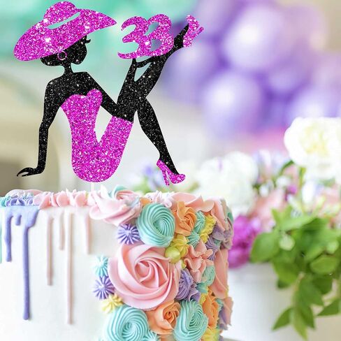 Sitting Girl Cake Topper Picks for Girl Lady 22nd Birthday Makeup Spa Theme Party Decoration Supplies 22 Silhouette High Heeled Girl Cake Decor Purple Glitter in Saudi Arabia