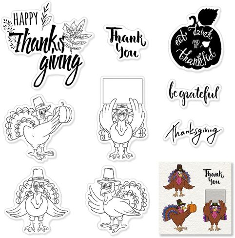 Thanksgiving Turkey Clear Stamps for Card Making Decoration DIY Scrapbooking, Thankful Word Fall Transparent Rubber Seal Stamps for Photo Card Album Crafting Supplies. in Saudi Arabia