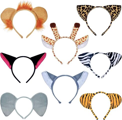 8 عصابات رأس حيوانات في الغابة سفاري حديقة حيوانات حيوانات حيوانات حيوانات حيوانات من القطيفة وأساور رأس كرتونية من القطيفة وإكسسوارات الشعر على شكل فيل وجرافات وحمار وحشي النمر والأسد على شكل نمر ثعلب ليوبارد in Kuwait