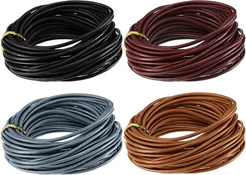 WILLBOND 24 Meters Leather Cords 2 mm Wide Leather Jewelry Ropes DIY Jewelry Making Leather Cord, 4 Colors for Necklace Bracelet Making Kit (Black, Wine Red, Light Grey, Brown) in Saudi Arabia