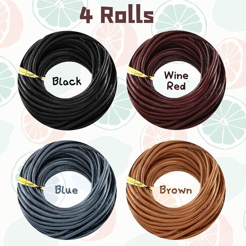 WILLBOND 24 Meters Leather Cords 2 mm Wide Leather Jewelry Ropes DIY Jewelry Making Leather Cord, 4 Colors for Necklace Bracelet Making Kit (Black, Wine Red, Light Grey, Brown) in Saudi Arabia