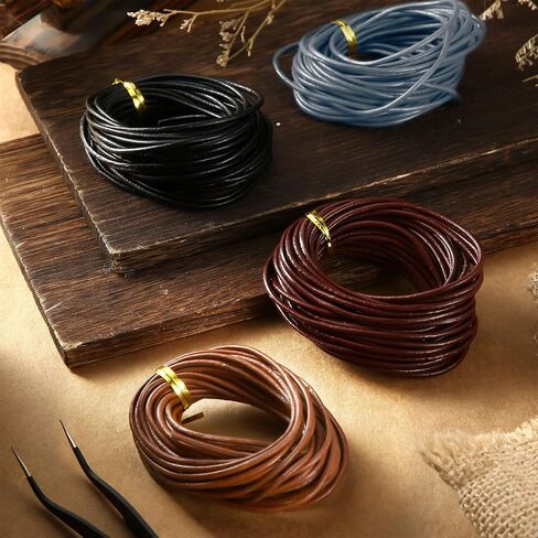 WILLBOND 24 Meters Leather Cords 2 mm Wide Leather Jewelry Ropes DIY Jewelry Making Leather Cord, 4 Colors for Necklace Bracelet Making Kit (Black, Wine Red, Light Grey, Brown) in Saudi Arabia
