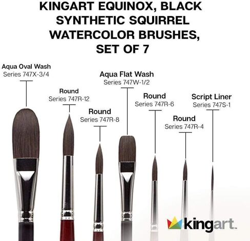KINGART 1060B Premium 5 Pc. Equinox Series Watercolor Artist Brush Set, Soft Synthetic Black Kazan Squirrel, Curated Shapes and Sizes, Short Handle, Gift Boxed in Saudi Arabia