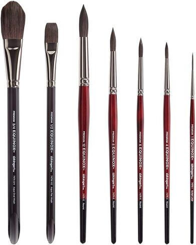 KINGART 1060B Premium 5 Pc. Equinox Series Watercolor Artist Brush Set, Soft Synthetic Black Kazan Squirrel, Curated Shapes and Sizes, Short Handle, Gift Boxed in Saudi Arabia