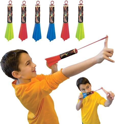 Pump Rocket Finger Flingers 3-Pack, Includes Total of 6 Rubberband Flying Foam Rockets in Kuwait