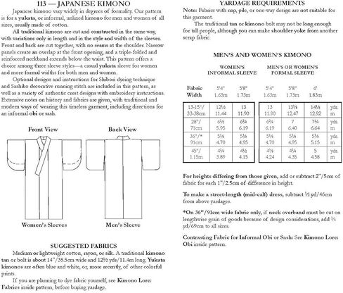Folkwear Japanese Kimono #113 Yukata Dress Coat Robe OBI Sash Japan Sewing Pattern (Pattern Only) folkwear113 in Saudi Arabia